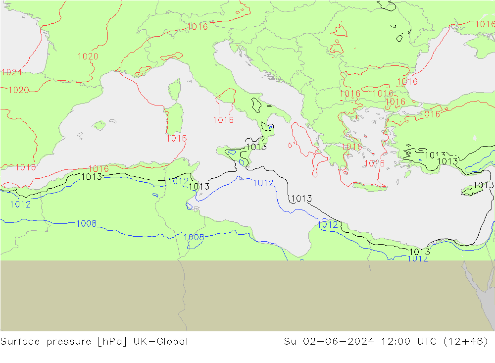 Atmosférický tlak UK-Global Ne 02.06.2024 12 UTC