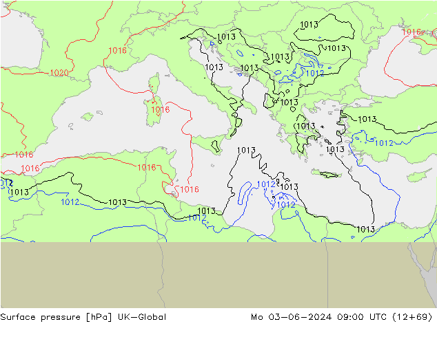 Pressione al suolo UK-Global lun 03.06.2024 09 UTC