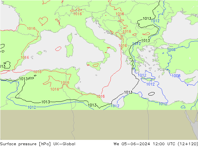 Atmosférický tlak UK-Global St 05.06.2024 12 UTC
