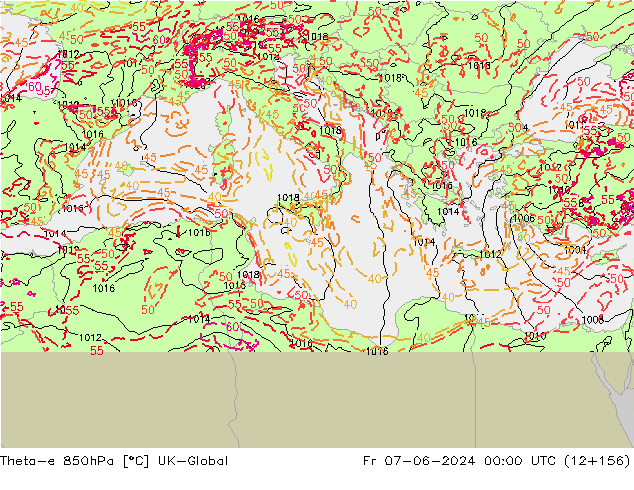 Theta-e 850hPa UK-Global Cu 07.06.2024 00 UTC