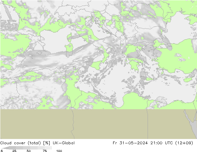 Cloud cover (total) UK-Global Pá 31.05.2024 21 UTC