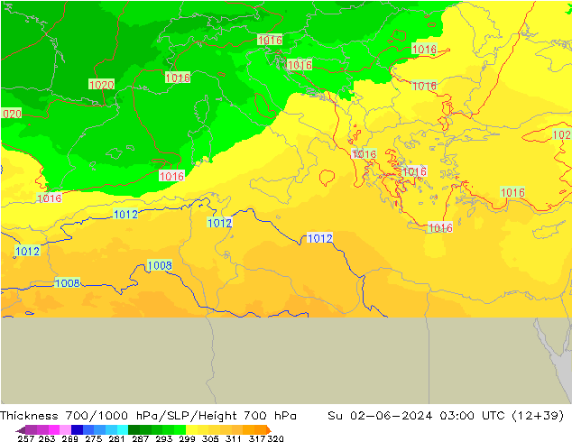 Dikte700-1000 hPa UK-Global zo 02.06.2024 03 UTC