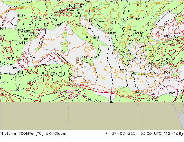 Theta-e 700гПа UK-Global пт 07.06.2024 00 UTC