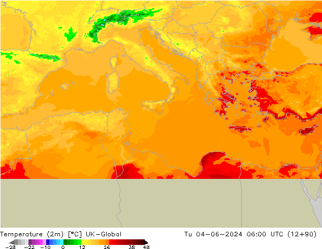 Temperatura (2m) UK-Global Ter 04.06.2024 06 UTC