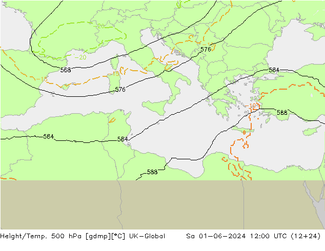 Height/Temp. 500 hPa UK-Global Sa 01.06.2024 12 UTC