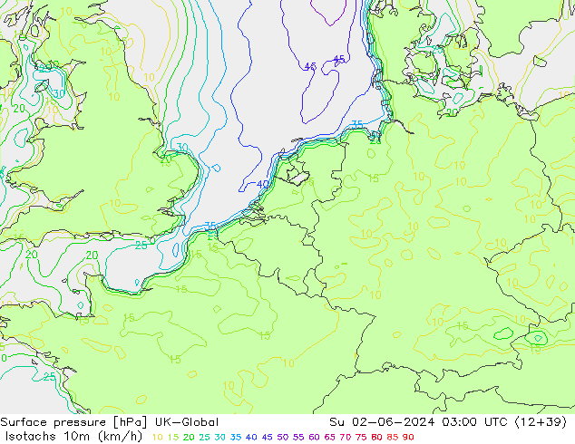 Isotachen (km/h) UK-Global So 02.06.2024 03 UTC