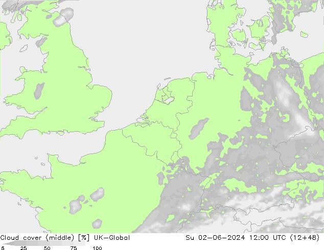 Cloud cover (middle) UK-Global Su 02.06.2024 12 UTC