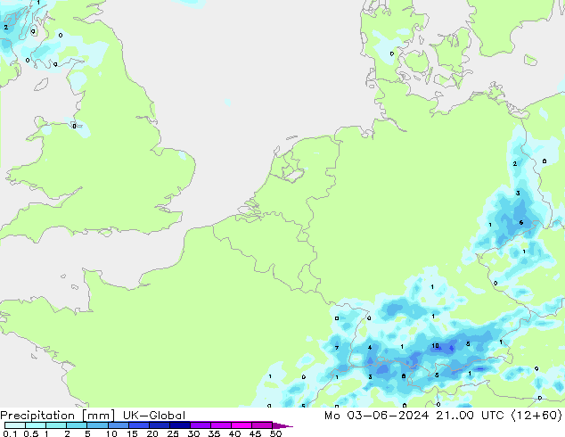 Srážky UK-Global Po 03.06.2024 00 UTC