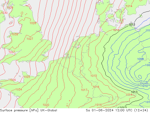 Atmosférický tlak UK-Global So 01.06.2024 12 UTC