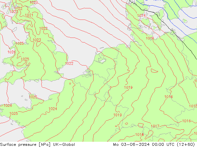Pressione al suolo UK-Global lun 03.06.2024 00 UTC