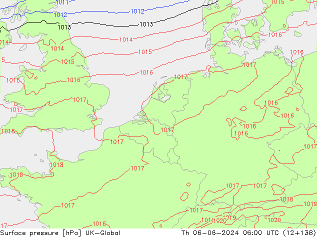 Atmosférický tlak UK-Global Čt 06.06.2024 06 UTC