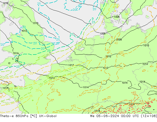 Theta-e 850hPa UK-Global We 05.06.2024 00 UTC
