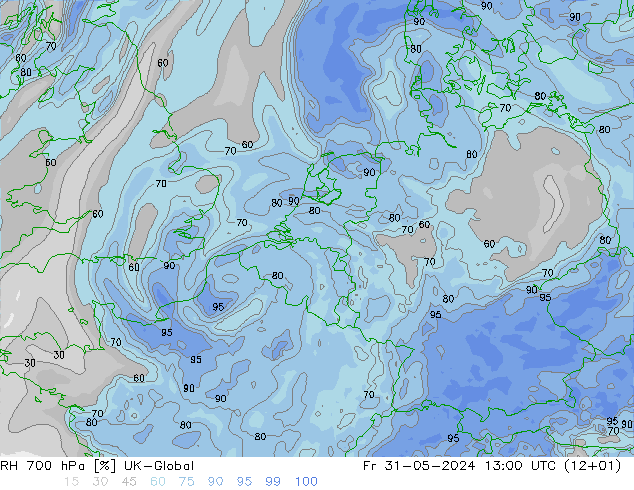 RH 700 hPa UK-Global Fr 31.05.2024 13 UTC