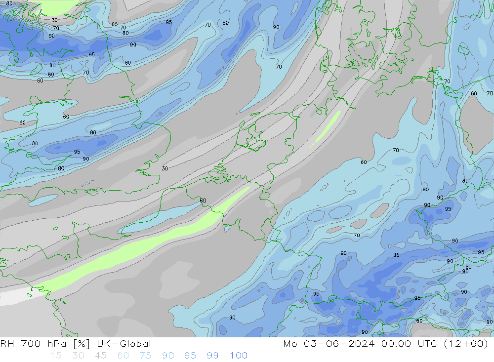Humedad rel. 700hPa UK-Global lun 03.06.2024 00 UTC