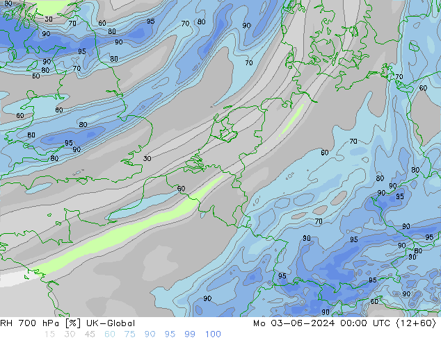 RH 700 hPa UK-Global Mo 03.06.2024 00 UTC