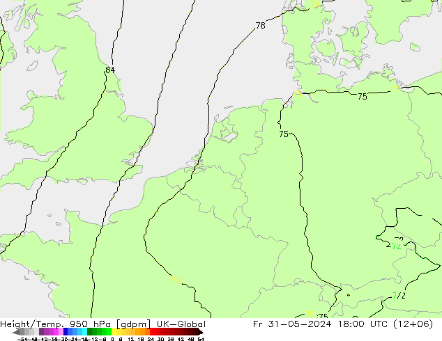 Height/Temp. 950 hPa UK-Global 星期五 31.05.2024 18 UTC