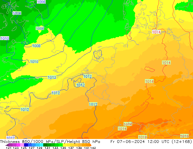 Thck 850-1000 hPa UK-Global Fr 07.06.2024 12 UTC