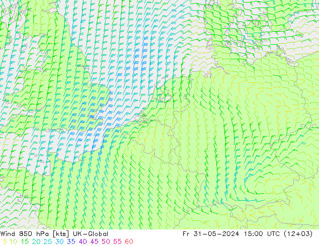 Wind 850 hPa UK-Global Pá 31.05.2024 15 UTC