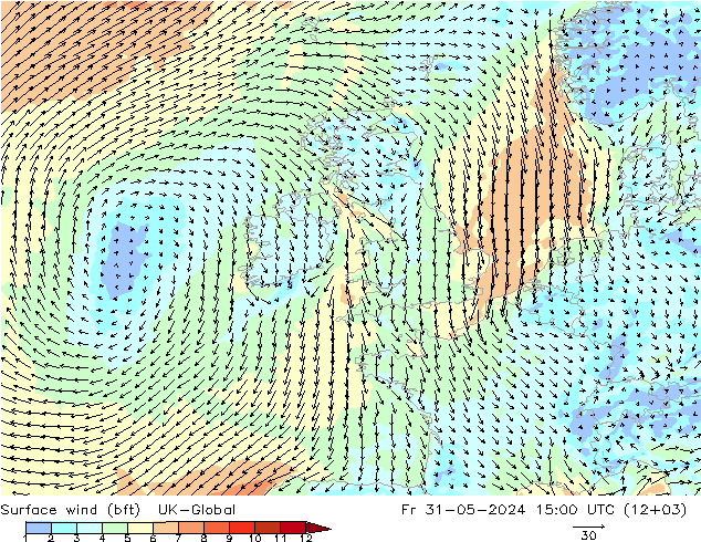 Surface wind (bft) UK-Global Fr 31.05.2024 15 UTC