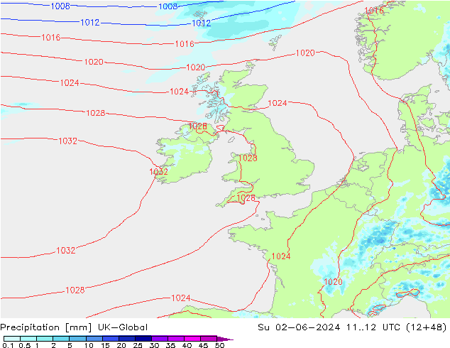 Precipitación UK-Global dom 02.06.2024 12 UTC