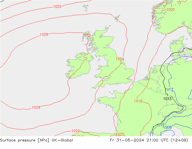 Presión superficial UK-Global vie 31.05.2024 21 UTC