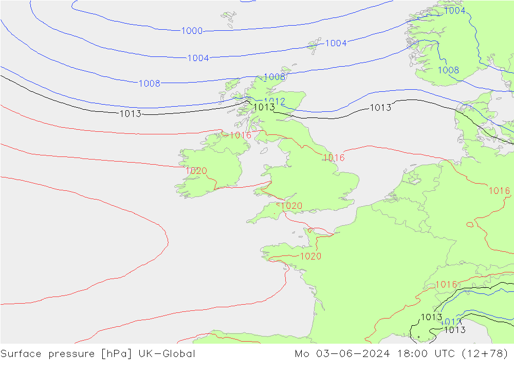 Surface pressure UK-Global Mo 03.06.2024 18 UTC