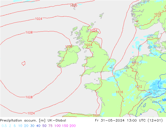 Toplam Yağış UK-Global Cu 31.05.2024 13 UTC