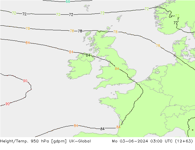 Height/Temp. 950 hPa UK-Global Mo 03.06.2024 03 UTC
