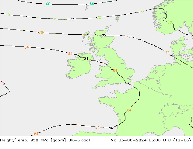 Height/Temp. 950 hPa UK-Global lun 03.06.2024 06 UTC