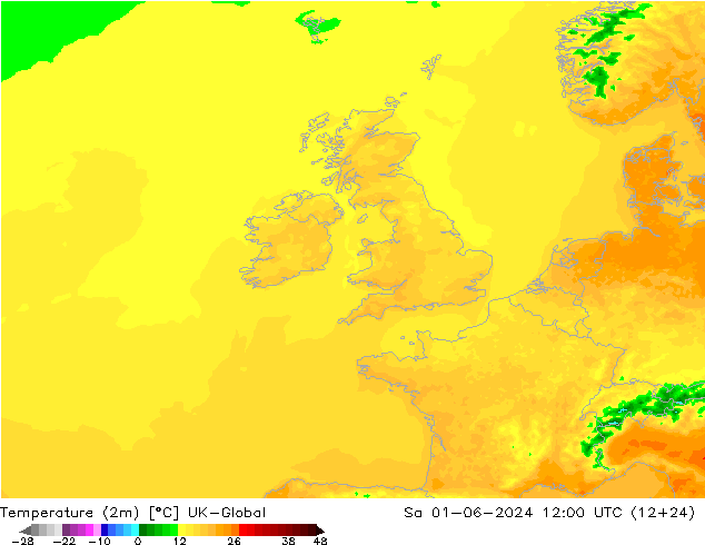 Temperature (2m) UK-Global So 01.06.2024 12 UTC