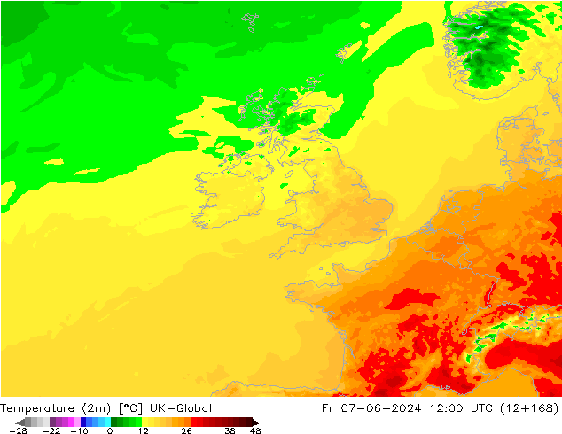 Sıcaklık Haritası (2m) UK-Global Cu 07.06.2024 12 UTC