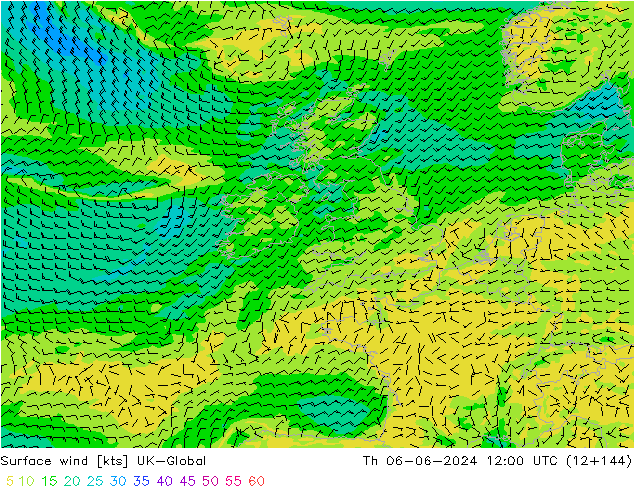 Vento 10 m UK-Global gio 06.06.2024 12 UTC