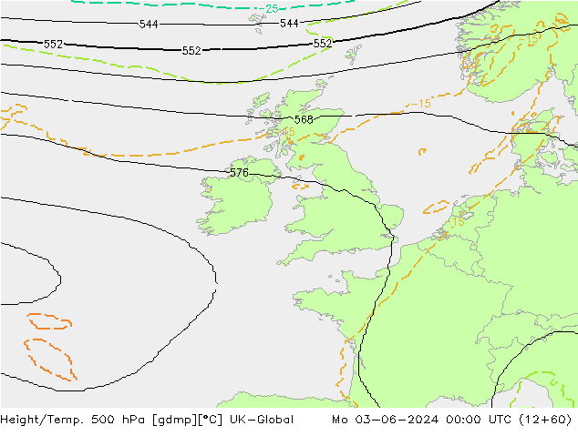 Height/Temp. 500 гПа UK-Global пн 03.06.2024 00 UTC