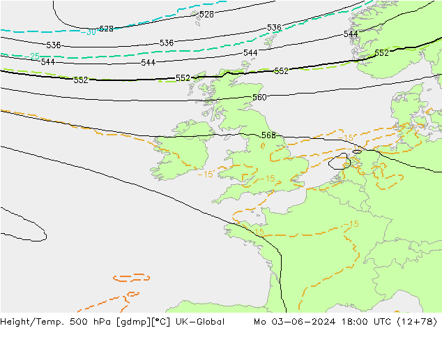 Height/Temp. 500 hPa UK-Global  03.06.2024 18 UTC