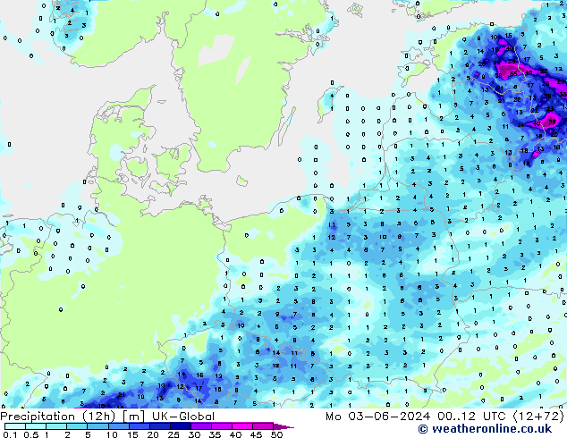 осадки (12h) UK-Global пн 03.06.2024 12 UTC