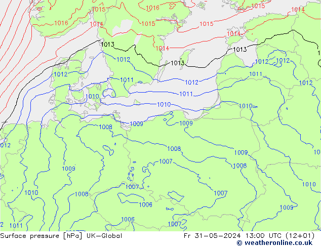 Surface pressure UK-Global Fr 31.05.2024 13 UTC