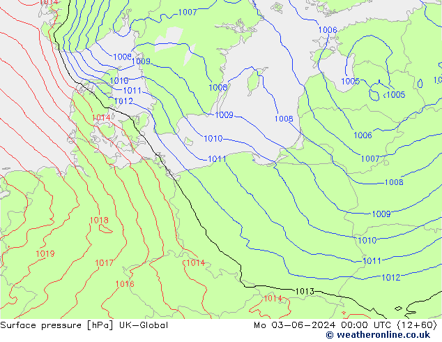 Surface pressure UK-Global Mo 03.06.2024 00 UTC