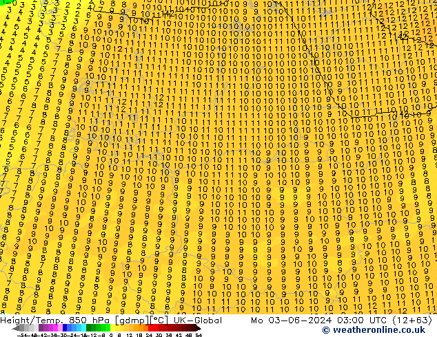 Yükseklik/Sıc. 850 hPa UK-Global Pzt 03.06.2024 03 UTC