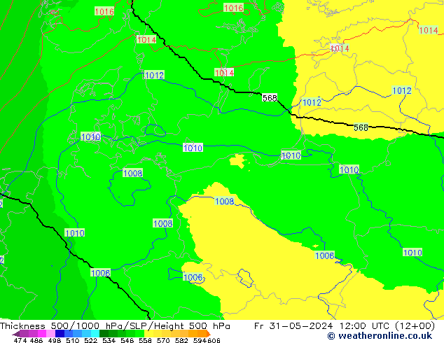 Dikte 500-1000hPa UK-Global vr 31.05.2024 12 UTC