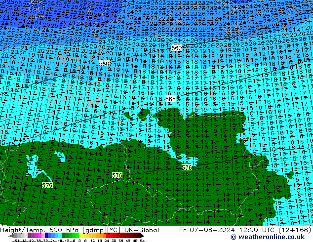 Hoogte/Temp. 500 hPa UK-Global vr 07.06.2024 12 UTC
