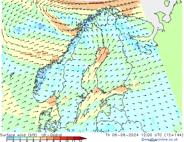 Vent 10 m (bft) UK-Global jeu 06.06.2024 12 UTC