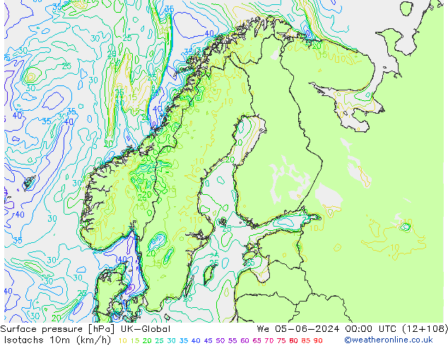 Isotachs (kph) UK-Global We 05.06.2024 00 UTC