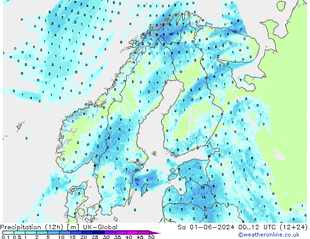 Precipitazione (12h) UK-Global sab 01.06.2024 12 UTC