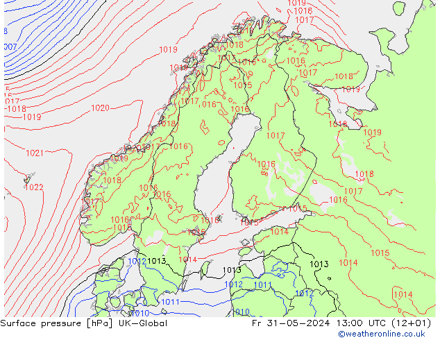 Surface pressure UK-Global Fr 31.05.2024 13 UTC