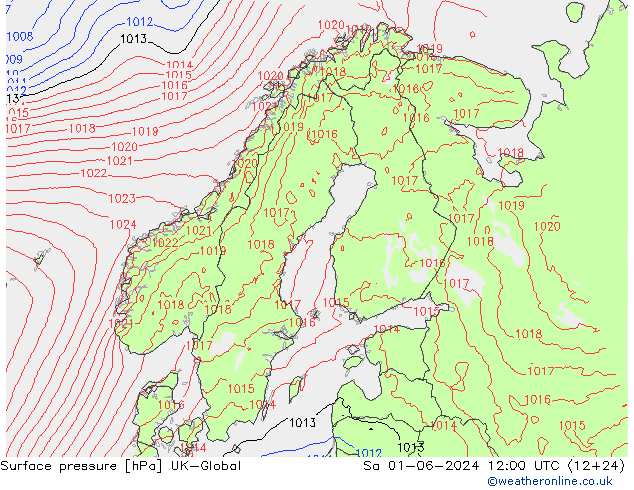 地面气压 UK-Global 星期六 01.06.2024 12 UTC