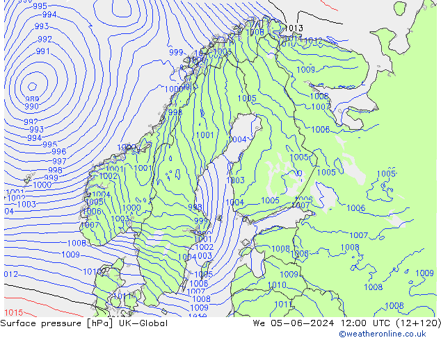 Atmosférický tlak UK-Global St 05.06.2024 12 UTC