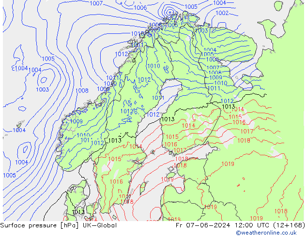 pression de l'air UK-Global ven 07.06.2024 12 UTC