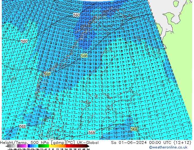 Hoogte/Temp. 500 hPa UK-Global za 01.06.2024 00 UTC