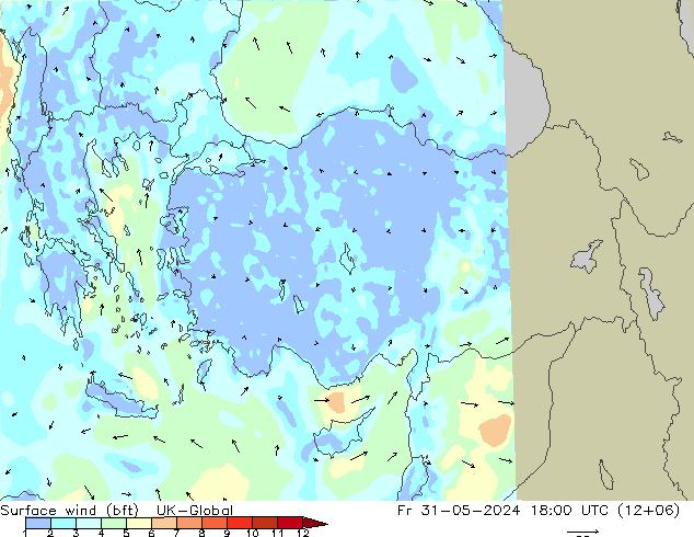 Rüzgar 10 m (bft) UK-Global Cu 31.05.2024 18 UTC