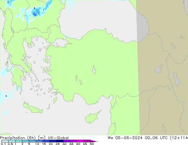 Precipitazione (6h) UK-Global mer 05.06.2024 06 UTC